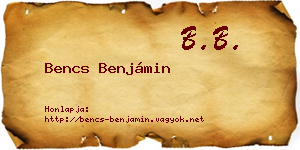 Bencs Benjámin névjegykártya